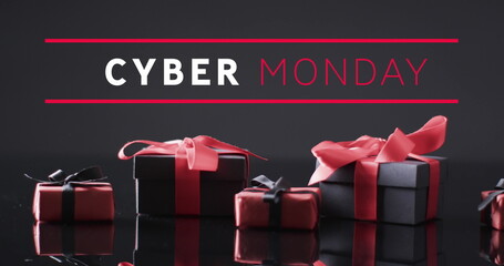 Image of cyber monday text over gift boxes