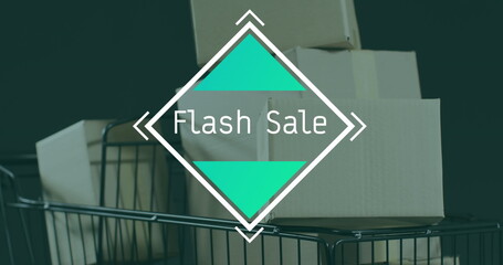 Image of flash sale text over gift boxes in trolley