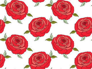 seamless pattern of lush blooming red roses
