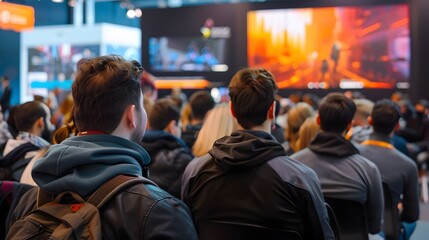 Engrossed Audience Watching Gaming Event at Innovative Tech Expo