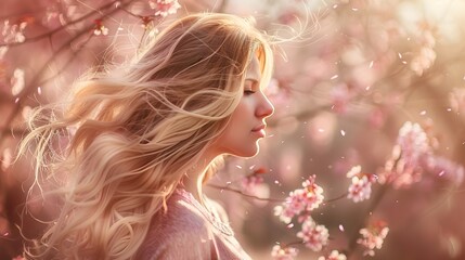 Blonde Woman in Cherry Blossom Haven A Serene Springtime Marvel