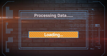 Image of data processing over brick wall