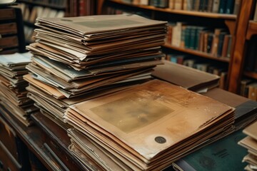 Folders on table in file storage - obrazy, fototapety, plakaty