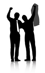 Abstract, silhouette and winner business people isolated on white background for work. Art, success or motivation with icon of colleague men cheering victory for professional career or occupation
