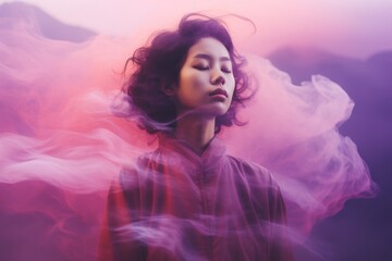 目を閉じるアジア人の女性,Generative AI AI画像