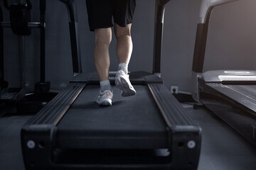 A close-up of foot movements on a treadmill