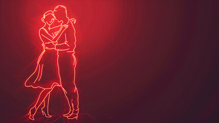 Couple Dancing Foxtrot under Vibrant Vector Red Neon Lights, Retro Dance Party Banner with Futuristic Glow, Generative AI

