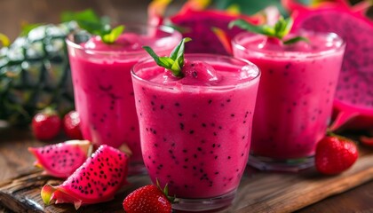 Healthy dragon fruit smoothie on table