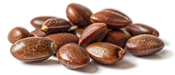 Isolated Argan seeds on white background Moroccan argan nuts Close up view