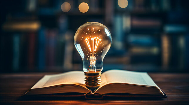 light bulb on the book idea concept