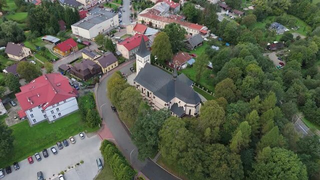 Beautiful Landscape Church Downtown Bircza Aerial View Poland