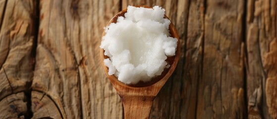 Macro image of coconut oil on spoon Beauty and cooking