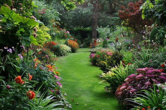 Lush garden with diverse plants