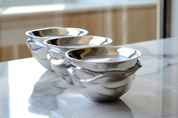 A set of cups with elements having a smooth and smoothly flowing surface reminiscent of melting...