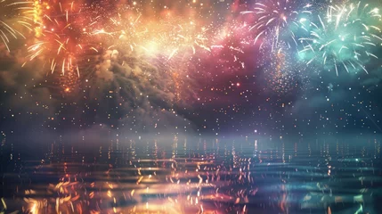 Foto auf Acrylglas fireworks over the night lake © Yuliia
