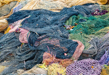Colorful fishing nets close up