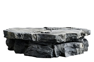Flat realistic stone rock podium with a rugged texture, suitable for showcasing products with a natural and robust theme, cut out transparent background