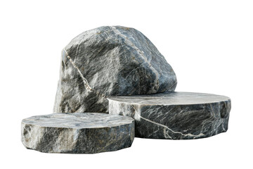 Flat realistic stone rock podium with a rugged texture, suitable for showcasing products with a natural and robust theme, cut out transparent background