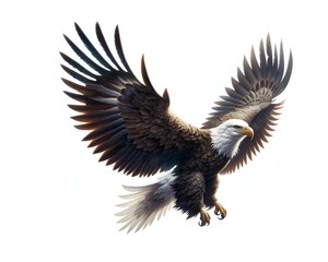 Obraz premium Flying Bald Eagle on a White Background