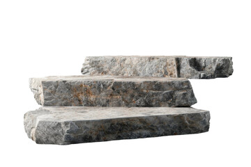 Flat realistic stone rock podium with a rugged texture, suitable for showcasing products with a natural and robust theme, cut out transparent background