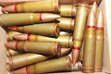 
Cartridges close-up. Cartridges for automatic weapons.