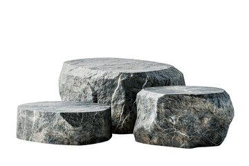 Flat realistic stone rock podium with a rugged texture, suitable for showcasing products with a natural and robust theme, cut out transparent background