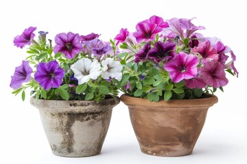 Naklejka na ściany i meble Petunia in pots blooming on white background