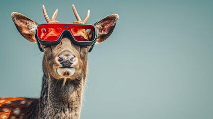 a deer with vision virtual reality sunglass solid background