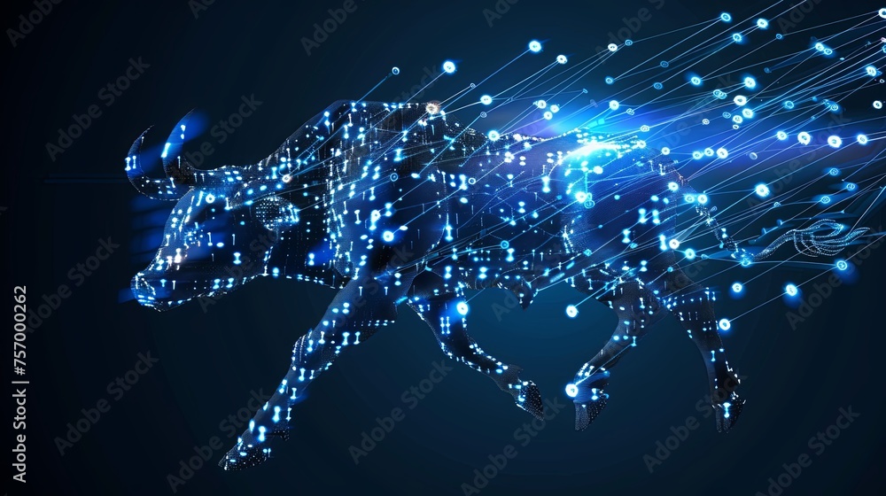 Poster digital bull market concept with network connections a digital bull composed of network connections 