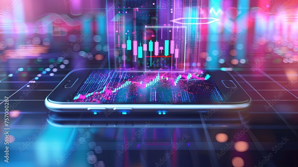 Poster smartphone displaying holographic financial data a captivating display of holographic financial data