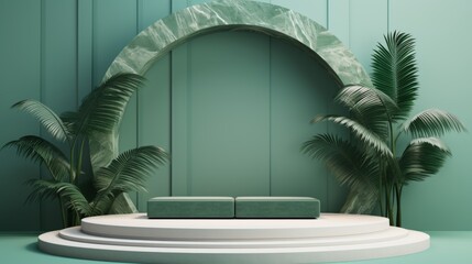 Minimalistic podium stand for summer fashion showcase with abstract luxury plant design