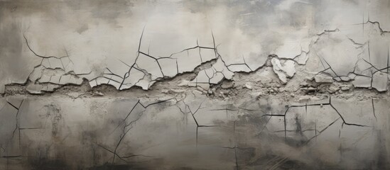 A close up of a cracked wall with a grey sky in the background, showcasing the natural landscape...