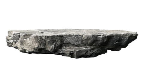 Flat realistic stone rock podium with a rugged texture, suitable for showcasing products with a natural and robust theme, cut out transparent background