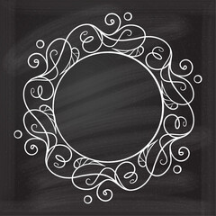 Vector round floral monogram frame with ivy leaves decoration on the chalkboard background - 757000666