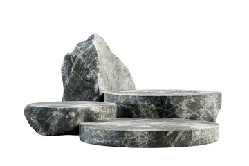 Flat realistic stone rock podium with a rugged texture, suitable for showcasing products with a natural and robust theme, cut out transparent background