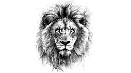 Lion Head Illustration Isolated on White Background, Majestic Wild Animal Portrait with Fierce Expression, Powerful Wildlife Symbol, Detailed Digital Drawing, Creative Artwork, Generative AI

