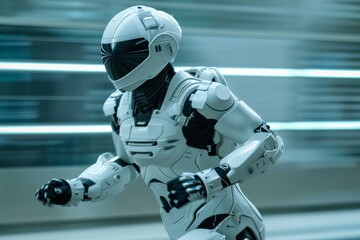 A robot is running in a futuristic setting