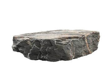 Flat realistic stone rock podium with a rugged texture, suitable for showcasing products with a natural and robust theme, cut out transparent background