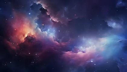 Foto op Canvas Colorful galaxy with nebula, shiny stars, and heavy clouds. Nebula galaxy night sky background banner or wallpaper  © Uzair