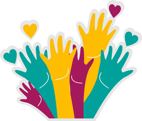 Human Hands Raised with Differents Colors Sticker 
