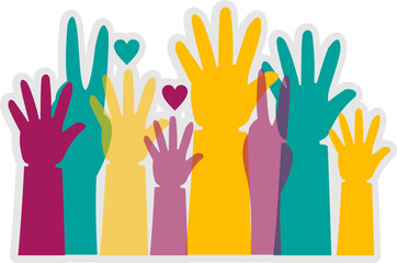 Human Hands Raised with Differents Colors Sticker 
