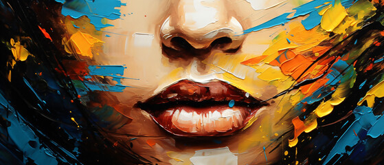 Abstract oil painting colorful lady's face oil paint.
