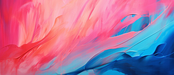 Abstract oil painting neon red pink blue brush strokes.