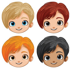 Colorful vector illustration of four cartoon kids