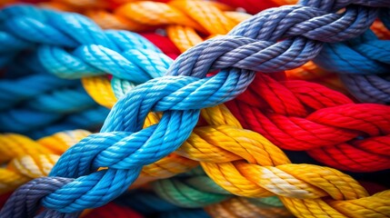 Strong diverse team rope concept for empowering partnership, unity, and colorful collaboration - obrazy, fototapety, plakaty