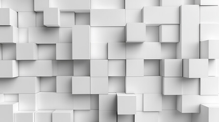Random Shifted White Cube Boxes Block Background with Wall Texture, Abstract Geometric Pattern of 3D Rendered Cubes, Minimalist Design for Modern Artistic Concept, Generative AI

