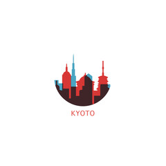 Obraz premium Kyoto cityscape skyline city panorama vector flat modern logo icon. Japan megapolis emblem idea with landmarks and building silhouettes 