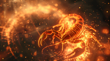 Scorpio Depicted with a Scorpion Ready to Strike, Astrological Zodiac Sign Symbolizing Passionate and Determined Personality Traits, Mystical and Mysterious Constellation Illustration, Generative AI

