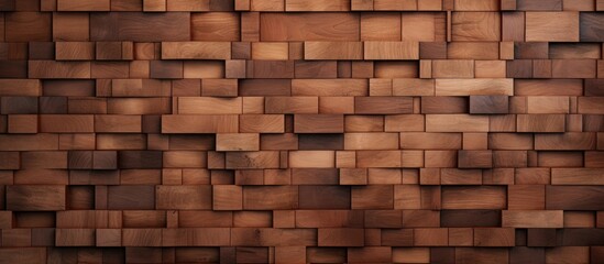 A closeup shot showcasing the intricate pattern of brown hardwood squares forming a brickworklike design on the wooden wall
