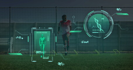 Image of data processing over diverse football players exercising